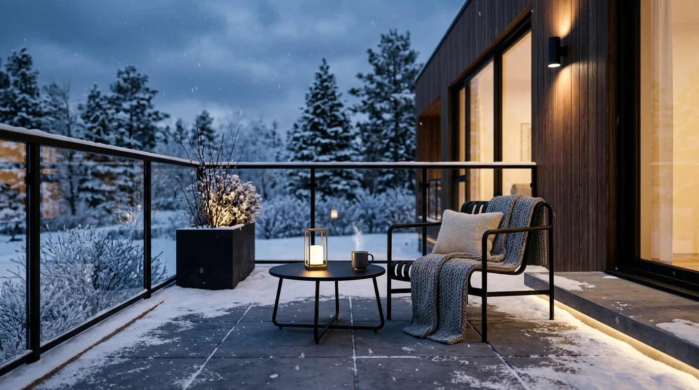 Create a hot drink station or tray for seasonal use inspiration for an outdoor winter patio.